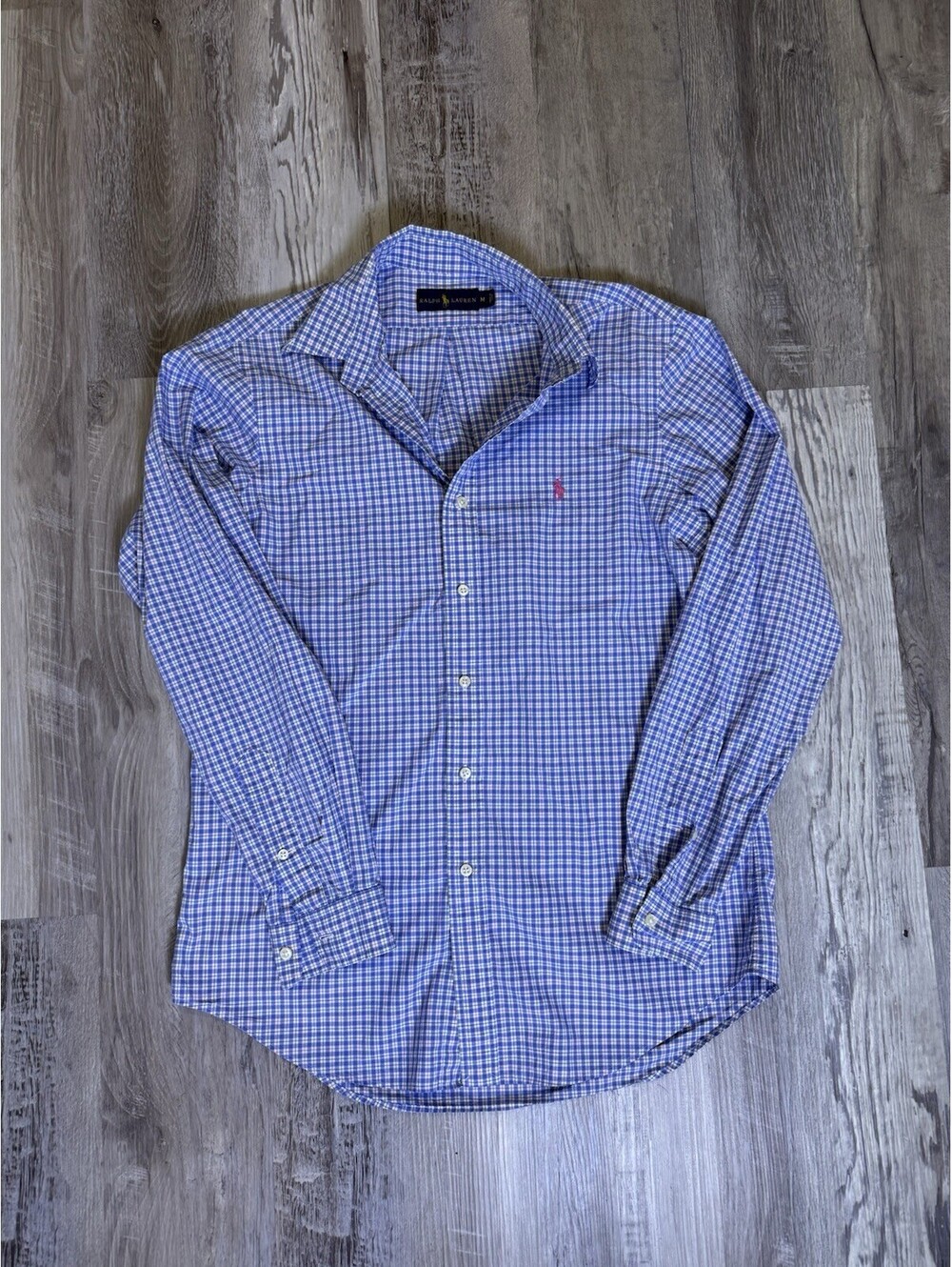 Polo Ralph Lauren Men's M Gingham Check Button Down Shirt Blue Pink Pony
